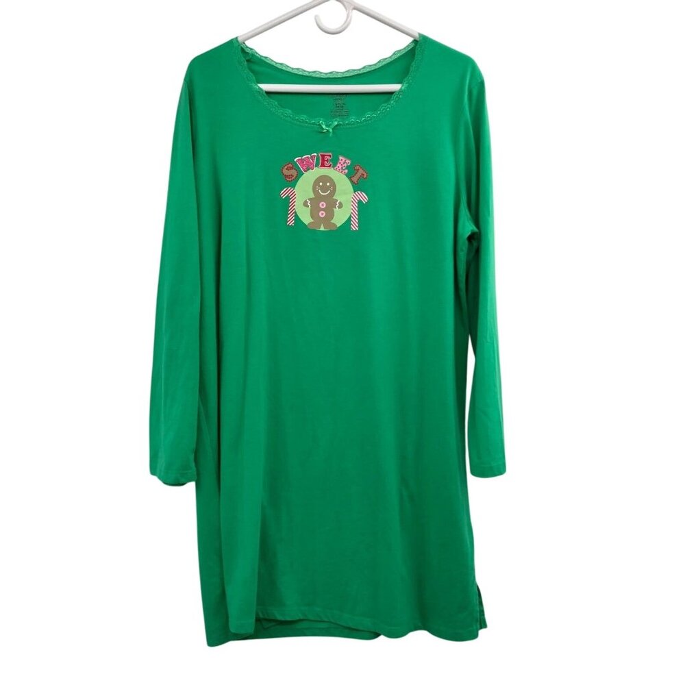 Simply Basic Nightgown Womens L/XL 14-18 Green Gingerbread Christmas Holiday